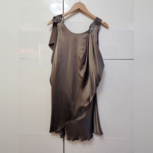 Chic Silk Choclate Brown Cascading Mini Cocktail Diamond Dress
